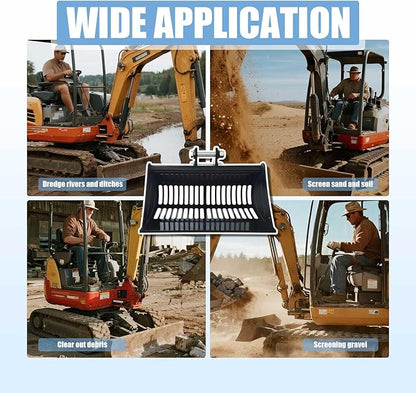 24-inch / 600-millimeter Screen Bucket, Excavator Accessory, Suitable for AGT and Other Chinese mini excavators, Used as a Filtering Frame Screen Bucket for Filtering and Sorting Materials.