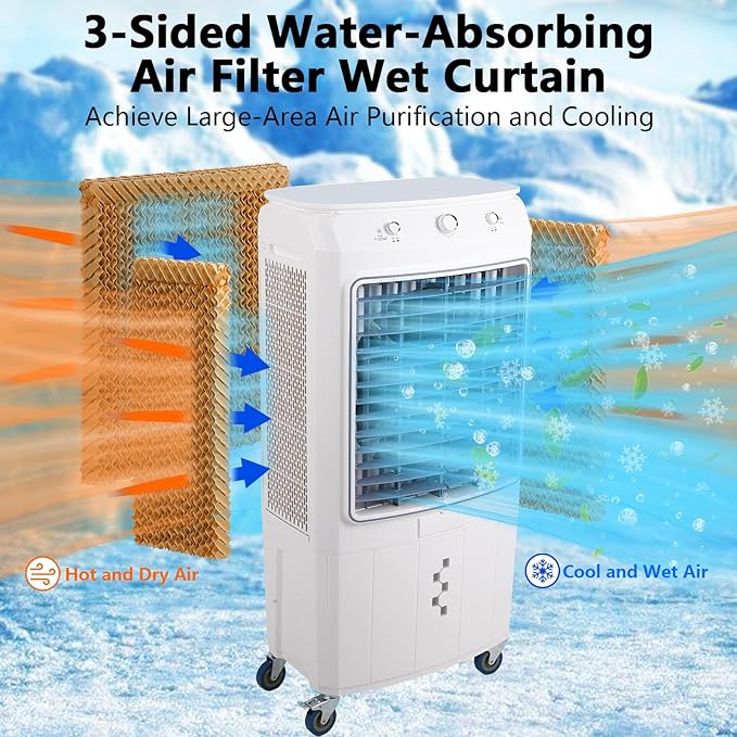 GarveeHome 4100 CFM Evaporative Air Cooler, Swamp Cooler with Remote Control and 4 Ice Packs, 3 Wind Speeds and Modes, Air Cooler for Outdoor/Indoor Use, 15.8 gal
