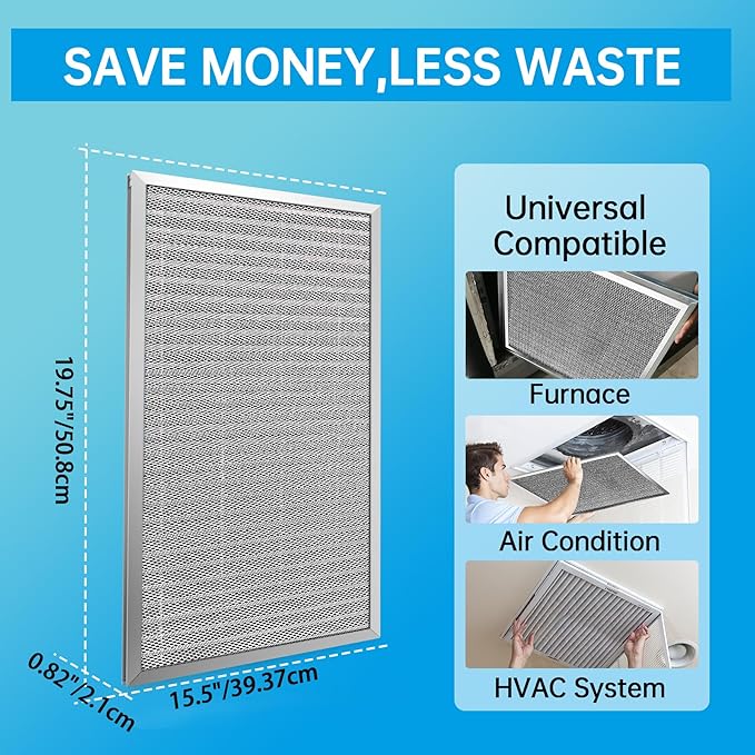UBeesize 16x20x1 Reusable Air Filter HVAC AC Furnace Filter,MERV 8,Washable, Lasts a Lifetime,Permanent Electrostatic Air Filter,Breathe Fresher,Home And Office(Actual Size:15.5x19.75x0.8 Inch)