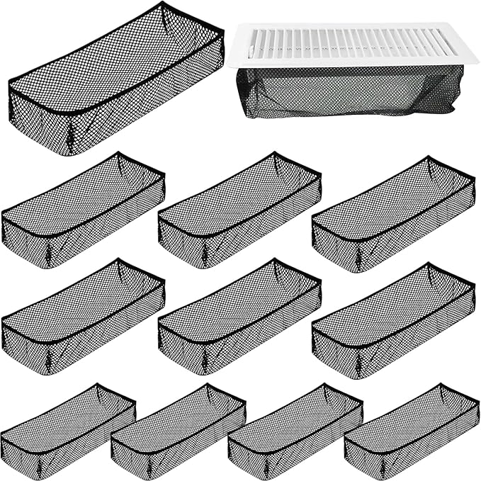 12 PCS Floor Register Traps 4 x 10 Inch Air Vent Filter Mesh Catcher Black Vent Nets for Home Floor Vent Screen Net Elastic Band Floor Air Vent Mesh Keeps Bugs, Pet Hair, Food Out