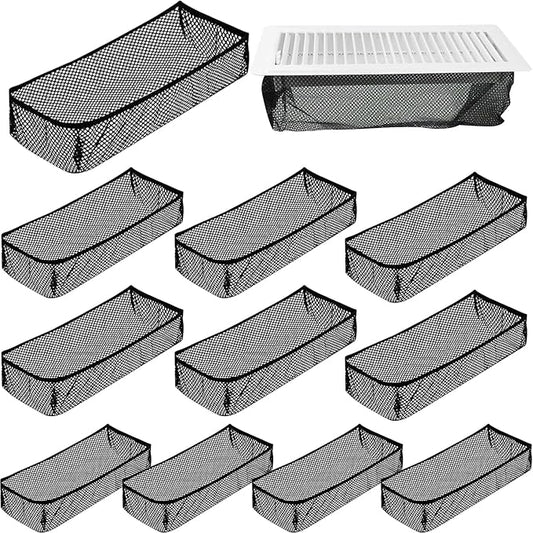 12 PCS Floor Register Traps 4 x 10 Inch Air Vent Filter Mesh Catcher Black Vent Nets for Home Floor Vent Screen Net Elastic Band Floor Air Vent Mesh Keeps Bugs, Pet Hair, Food Out