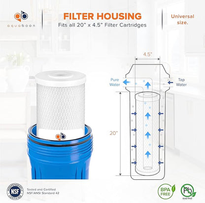 Aquaboon 5 Micron 20 x 4.5 Premium CTO Activated Carbon Water Filter Cartridge Replacement for Whole House Compatible with FC25B, EP-20BB, 1-PACK