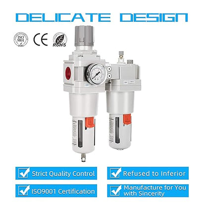 NANPU 1" NPT Compressed Air Filter Regulator Lubricator Combo (FRL) Water/Oil Trap Separator - Gauge(0-150 psi), 5 Micron Brass Element,Poly Bowl, Semi-Auto Drain, Metal Bracket