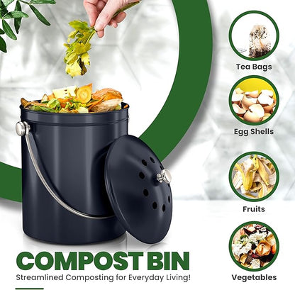 Utopia Kitchen Compost Bin for Kitchen Countertop, 1.3 Gallon Compost Bucket for Kitchen with Lid, Includes 1 Spare Charcoal Filter (Dark Purple)