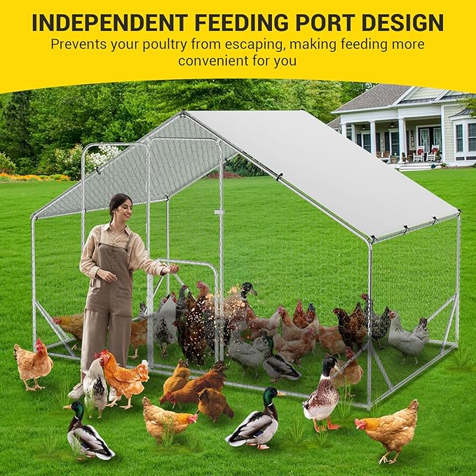 9.8X6.5x6.5FT, Large Walk in Chicken Run Pen Cage, Metal Coop Clearance with Double Door, Chicken Runs for Yard with Cover, Outdoor Cages for Chickens and Range Poultry, Large Chicken Coops