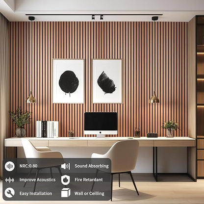 Wood Slat Wall Panel, 48'' x 24'' Wood Panels for Wall, 3D Soundproof Wall Panels, Large Acoustic Panels for Interior Ceiling and Wall Decor Noise Reduction, 2 Pack, Red Oak