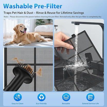 Air Purifiers for Home Large Room Up to 2600 Ft², HEPA Air Purifier with Washable Filter & Air Quality Display, Powerful Turbo Mode Air Cleaner for Pet Hair Odors Smoke Dust, HAP605