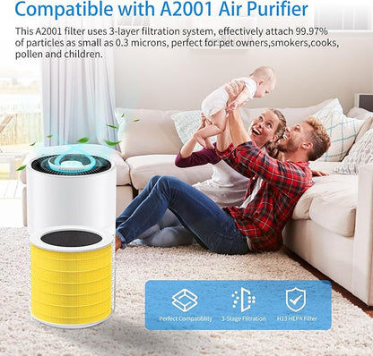 2pack Pets A2001 Replacement Filter Compatible with A2001 Air Purifier, 3-In-1 Efficient Filtration Activated Carbon Filter, Compared to Part #AF-2001