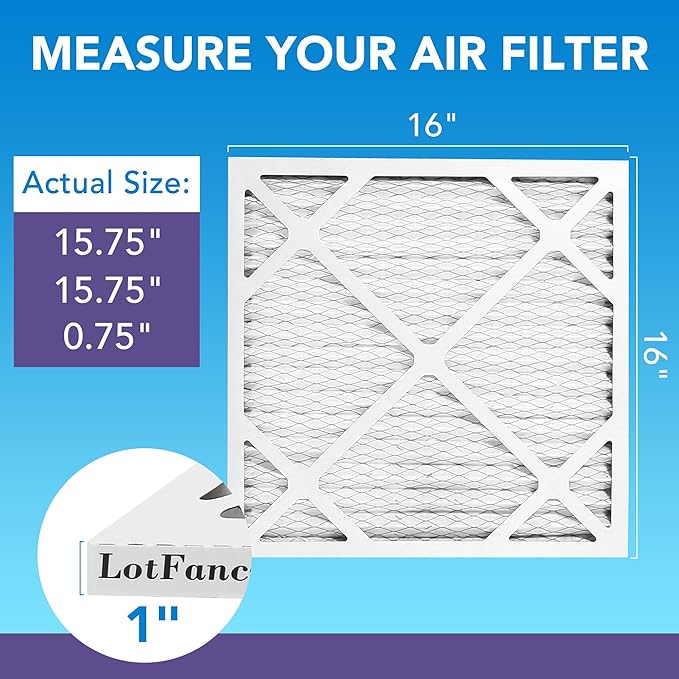 LotFancy 16x16x1 Air Filter MERV 11 6-Pack, Electrostatic Pleated AC Furnace Air Filter, Captures Dust, Smog & Pet Dander, Actual Size: 15.75"x15.75"x0.75"