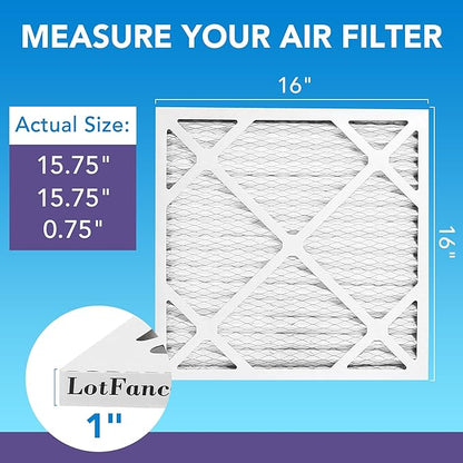 LotFancy 16x16x1 Air Filter MERV 11 6-Pack, Electrostatic Pleated AC Furnace Air Filter, Captures Dust, Smog & Pet Dander, Actual Size: 15.75"x15.75"x0.75"