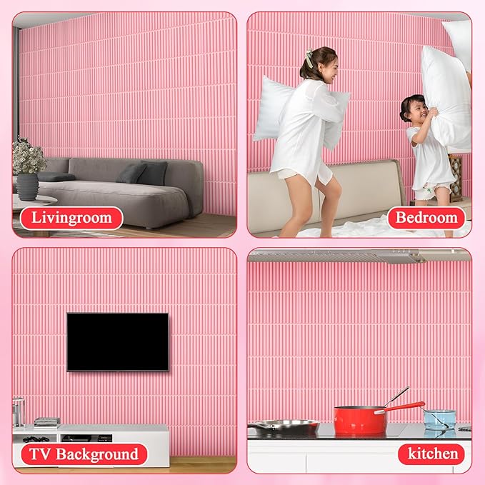 Nuanchu 32 Pcs 3D Slat Wall Panels 12 x 12 Inch PVC Fluted Textured Panel Cuttable Paintable DIY Wall Art Decorative Tiles for Ceiling Studio Bathroom Interior TV Background (Pink)