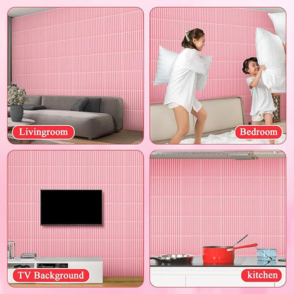 Nuanchu 32 Pcs 3D Slat Wall Panels 12 x 12 Inch PVC Fluted Textured Panel Cuttable Paintable DIY Wall Art Decorative Tiles for Ceiling Studio Bathroom Interior TV Background (Pink)
