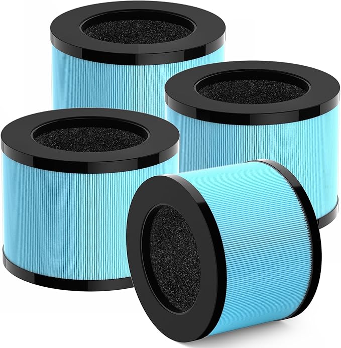 Improvedhand MK01&MK06 Filter Replacement Compatible with AROEVE MK01 & MK06, ToLife TZ-K1, Kloudi DH-JH01 Air Purifier, 4-in-1 Filtration, H13 True HEPA & Activated Carbon Filter,Blue, Pack of 4