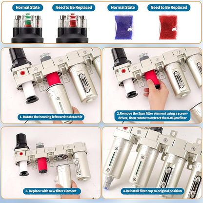 3/4" NPT Industrial Grade 4 Stage Air Compressor Drying System, 0-240 PSI, Particulate & Coalescing Filters, Auto Drain Air Compressor Water Separator System Filter Oil for Paint Spray＆ Plasma Cutter
