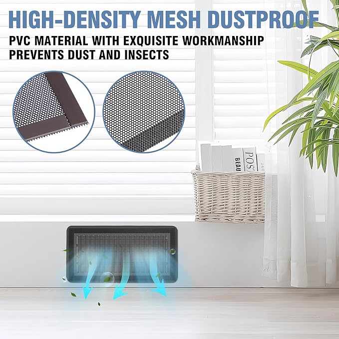 6 Pack Strong Magnetic Floor Vent Cover - PVC Mesh Register for Wall Ceiling Floor Catch Debris Hair Insect (Black, 4 x 8 Inch)