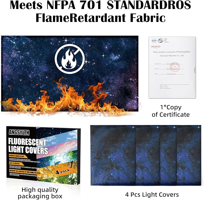 4 Pcs Fluorescent Light Covers - Classroom, Office 4 x 2 Feet Flame Retardant Magnetic Covers for Ceiling Lights Filters (Starry Sky)