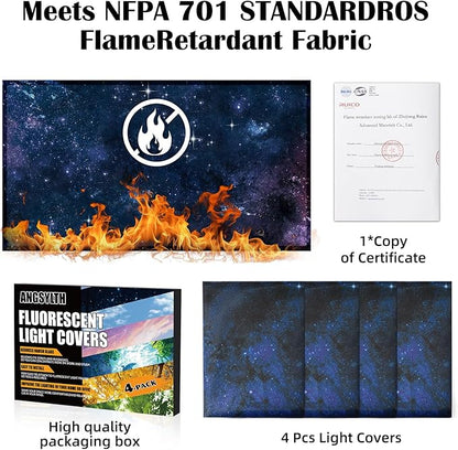 4 Pcs Fluorescent Light Covers - Classroom, Office 4 x 2 Feet Flame Retardant Magnetic Covers for Ceiling Lights Filters (Starry Sky)
