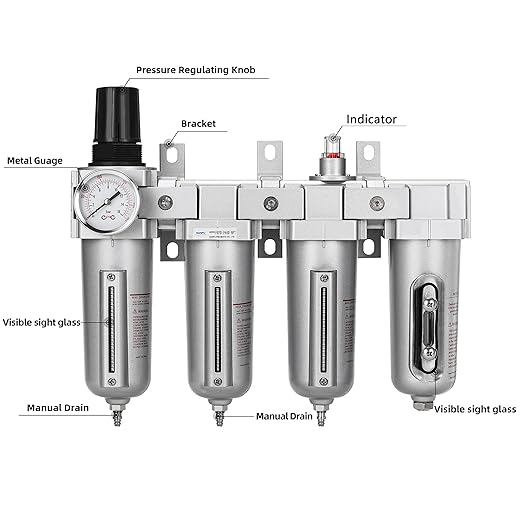 NANPU 3/4" NPT Industrial Grade 4 Stage Air Drying System - Double Particulate Filters, Coalescing Filter, Desiccant Dryer & Air Regulator, Metal Bowl, Manual Drain, for Paint Spray＆ Plasma Cutter