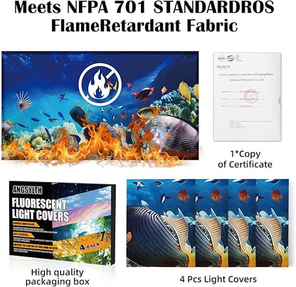 4 Pcs Fluorescent Light Covers - Classroom, Office 4 x 2 Feet Flame Retardant Magnetic Covers for Ceiling Lights Filters (Underwater World)