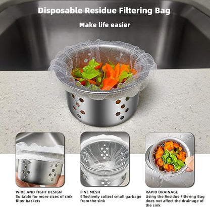 XMALL Disposable Residue Filtering Bag 200 PCS，Suitable For Collecting Garbage And Debris From Kitchen Sinks And Bathroom Drains To Prevent Blockages In Waterways.
