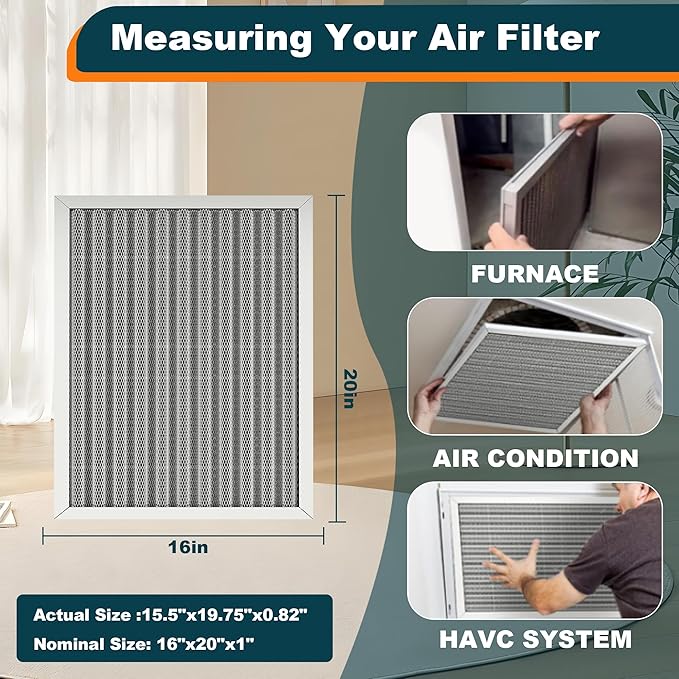 16x20x1 Reusable Air Filter, Washable, MERV 8, Permanent Electrostatic Air Filter, Lasts a Lifetime, Breathe Safely at Home or in the Office