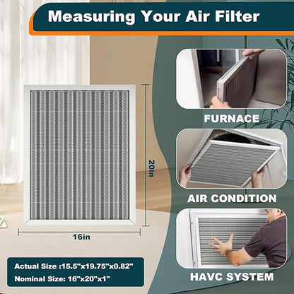 16x20x1 Reusable Air Filter, Washable, MERV 8, Permanent Electrostatic Air Filter, Lasts a Lifetime, Breathe Safely at Home or in the Office