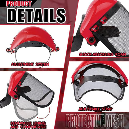 Amylove 6 Pcs Safety Face Shield with Mesh Weed Whacking Face Shield Masks Chainsaw Gardening Weed Mover Protection (Red)