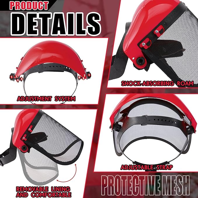Amylove 2 Pcs Safety Face Shield with Mesh Weed Whacking Face Shield Masks Chainsaw Gardening Weed Mover Protection (Red)