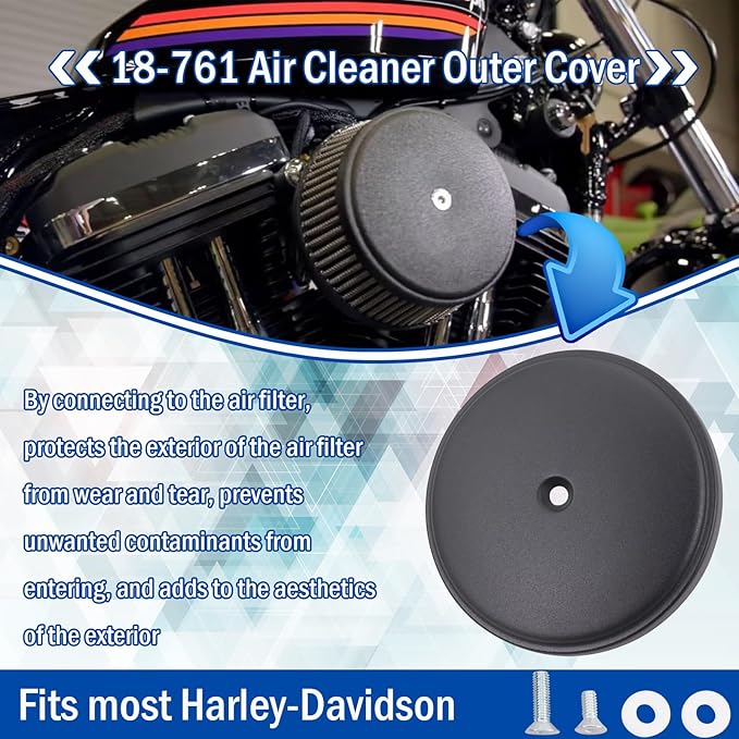 18-761 Air Cleaner Outer Cover for Billet Sucker and Big Sucker Stage, Black Cover Compatible with Most Harley Davidson Models