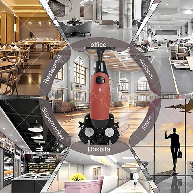 Commercial Floor Scrubber Machine Lightweight Electric Floor Cleaner with 17" Cleaning Width, Rotary Double Brushes, 360° Rotating Head, Efficiently Scrubs The Floor and Leaves it Dry Grey