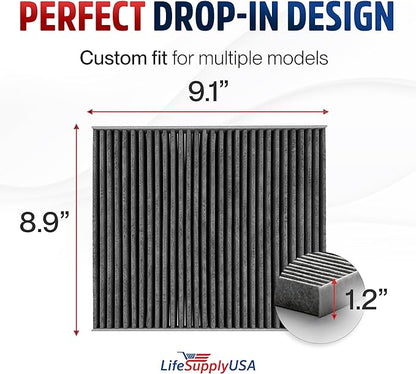 Premium Cabin Air Filter Replacement CP134 (CF10134) with Activated Carbon Washable/Reusable Compatible with Honda & Acura Vehicles by LifeSupplyUSA