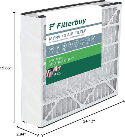 Filterbuy 16x25x3 Air Filter MERV 13 Optimal Smoke & Allergy Defense (1-Pack), Electrostatic Pleated HVAC AC Furnace Filters for Trion Air Bear, Lennox X0581 & More (Actual Size: 15.63 x 24.13 x 3.00)
