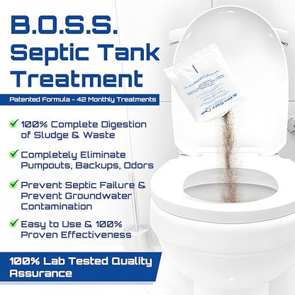 BSA 10003 - Septic Tank Treatment - 42 Monthly Treatments - Septic Cleaner - Drain Cleaner - Drain Clog Remover - Unclog Toilet - Safe Septic Maintenance - Exxon Valdez Patented