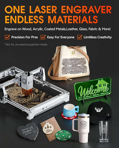 Laser Engraver 12W Laser Engraving Machine for Wood Metal Acrylic Glass Stone, DIY CNC Portable Laser Cutter 7.9" x 11.8" (Near A4) Offline Engraving Carverall K15 Pro Silvery, 12000mW, Class 1