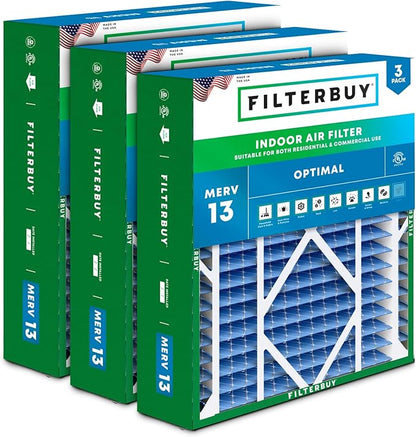 Filterbuy 20x21x5 Air Filter MERV 13 Optimal Smoke & Allergy Defense (3-Pack), Electrostatic Pleated HVAC AC Furnace Filters Replacement for Lennox and Electro-Air (Actual Size: 19.88 x 20.50 x 4.38)