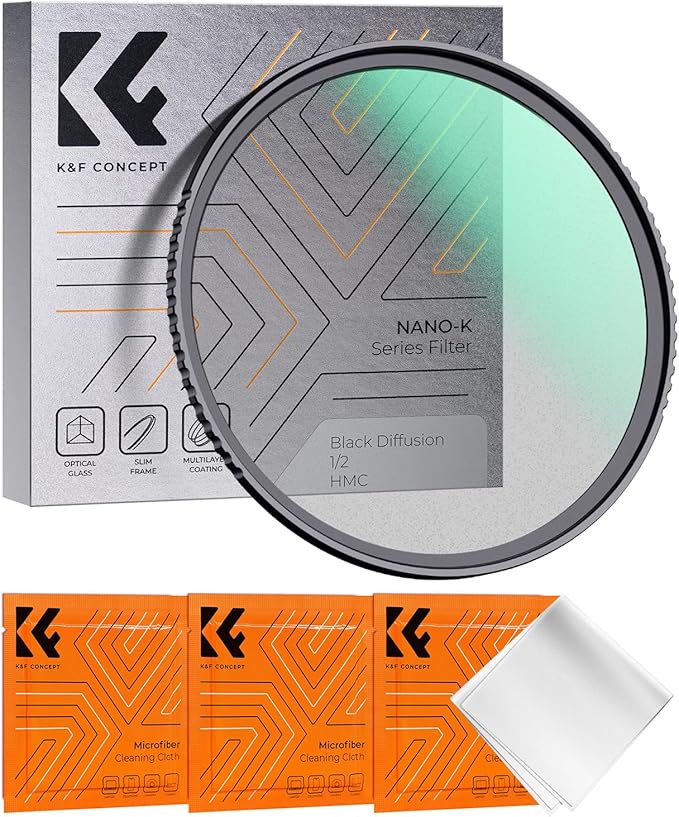 K&F CONCEPT 55mm Black Diffusion 1/2 Filter Mist Cinematic Effect Filter with 18 Multi-Layer Coatings for Video/Vlog/Portrait Photography (K-Series)
