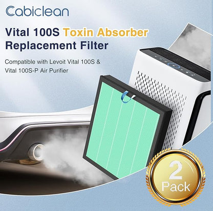 Vital 100S-P Toxin Absorber Replacement Filter Compatible with LEVOIT Vital 100S and 100S-P Air Purifier, Vital 100S-P Toxin Absorber Filter for Vital 100S-RF-TX, 2 Pack, Green