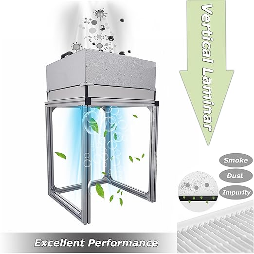 INTSUPERMAI Vertical Laminar Flow Hood Air Flow Clean Bench Workstation with HEPA Filter Lab Fume Hood Air Volume 294-411 cfm Dust Free Room Workshop for Phone LCD Repair Workshop Laboratory 110V