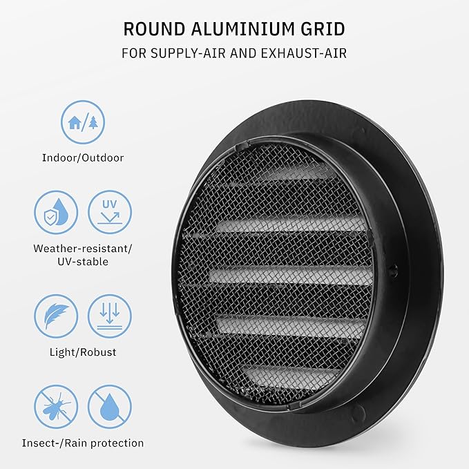 calimaero® WSGB Soffit Vents 4 inch Black Round Grille Vent Cover - Soffit Air Vent with Built-in Insect Screen Mesh Fits Only with Metal Ducts