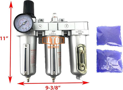1/2" NPT HEAVY DUTY Industrial Grade Filter Regulator Coalescing Desiccant Dryer System For Compressed Air Lines, Metal Bowls, Great For Paint Spray And Plasma Cutter (MANUAL DRAIN)