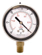 2-1/2" Oil Filled Vacuum Pressure Gauge - Stainless Steel Case, Brass, 1/4" NPT, Lower Mount Connection, 30HG/0