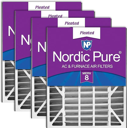 Nordic Pure 20x25x5 (Actual Size: 19 3/4 x 24 1/4 x 4 7/8) Air Bear Replacement 255649-102 MERV 8 Air Filters 4 Pack