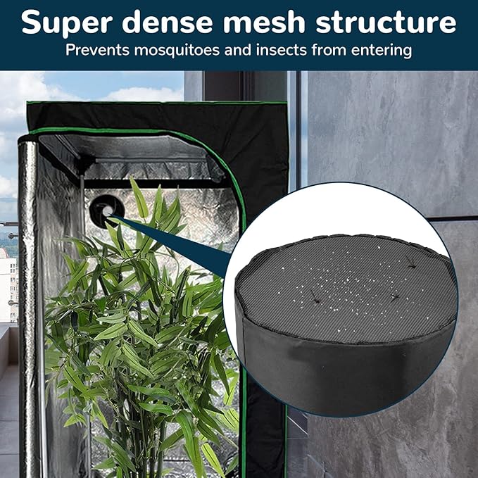 2Pcs 6 Inch Grow Tent Vent Cover Filter, Duct Filter Net with Elastic Band and Fixed Buckled, Black Mesh Screen Shield for Exhaust Fan, Plant Growth, Tent Ventilation