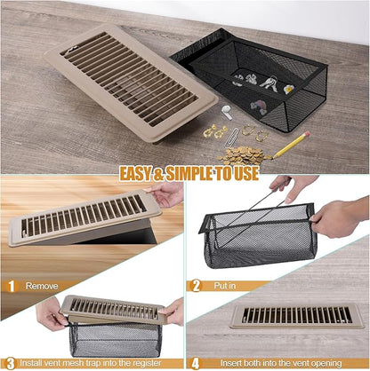 Floor Register Trap 4 x 10 Inch, Upgraded Floor Vent Filter Net Catches Toys Snacks Pet Hair and Pet Food, Air Vent Screen Mesh Keeps Bugs Out (2)