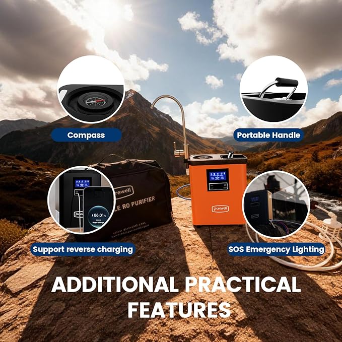 Purewell® K8680 RO Water Purifier System,10-Stage RV Portable Water Filtration Survival with UV,Desalination Rate Reaches 95%,Survival Gear Purification for Drinking,Team Camping，Travel(Orange)