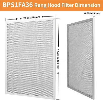 BPS1FA36 Aluminum Range Hood Vent Filter for Broan Nutone Allure 36" QS1 WS1 WS2 Range Hood Grease Filters Replacement 5 Layers, 17-1/4"X 11-3/4"X 3/8" 2 Pack