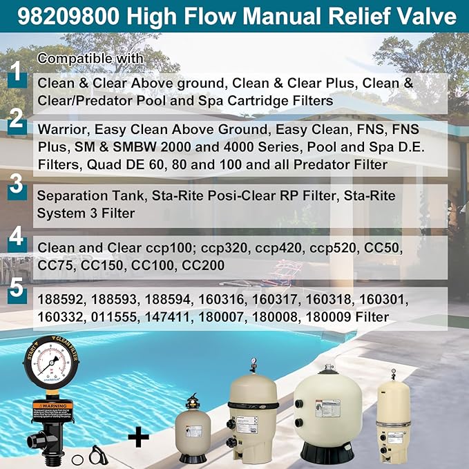 Air Relief Valve with Pool Filter Pressure Gauge, Air Relief Valve Highly Compatible with Pool Filters and Pumps