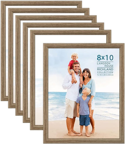 Langdon House 8x10 Picture Frames (Fawn Brown, 6 Pack) Contemporary Style Wood-Like Photo Frames, Richland Collection