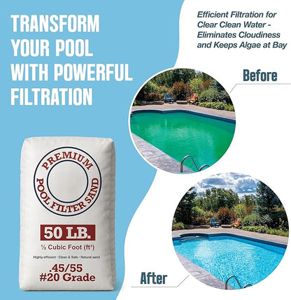 Play22 20 Grade Pool Filter Sand - Pool Sand, 50 Pound Bag Silica Sand for Pool Filter, Non Staining, Non Corroding, for Above Ground and Inground Swimming Pool Care