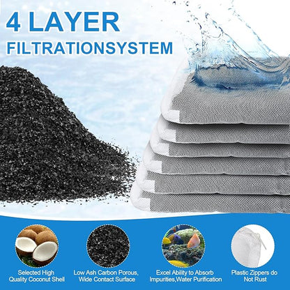Activated Carbon Inserts for AquaClear 10-30 Gallon Filter, Aquarium Carbon Media for Fluval Aqua Clear, Charcoal for Fish Tank Filter A1382 (6 Pack 60g/Bag)